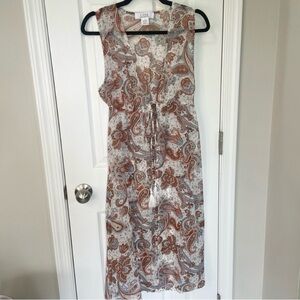 L.I.F.E. Ivory Brown Blue Paisley Boho Tie Sheer Duster Wrap Festival Medium